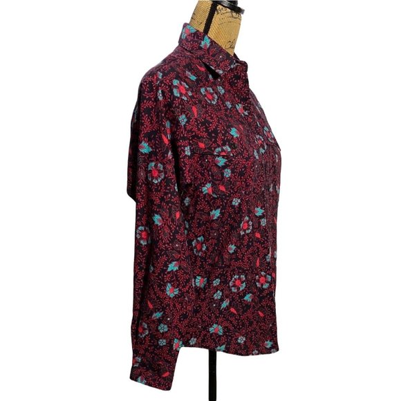 Frontier Series M Button Down Shirt Western Black Red Orange Turquoise Dolman Sl - Picture 3 of 10